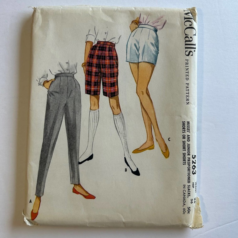McCalls Vintage 1950's Pattern‎ #5263 Slacks Shorts Waist 26 Hips 36